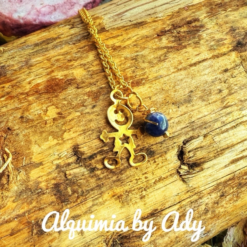 GIFTS FOR HER +  Lapis Lazuli and Gold Necklace boy pendant + 925 Vermeil